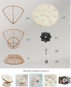 Fauteuil Papasan pivotant en rotin moderne, imperméable, pour l'extérieur, avec siège rembourré - Product Image 6
