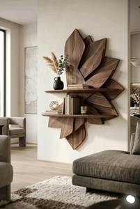 Estante de Pared Decorativo de Madera con Diseño de Hojas, Hecho a Mano, Panel Flotante Decorativo, Decoración Escandinava para Sala de Estar - Product Image 3
