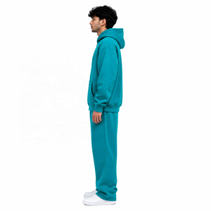 OEM Unisex <b>Hooded</b> Sweatshirt <b>Zip</b>-Up Hoodies Set Oversized Cotton Streetwear French Terry Casual Solid Color Front Logo Tracksuit - Product Image 2