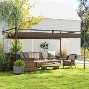 Pergola Retrattile in Metallo Impermeabile 3x4m per Giardino, Patio, Terrazza, Cortile, Ville e Cortili - Marrone - Product Image 2