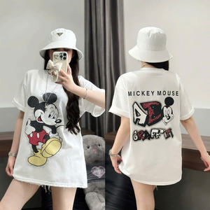Camiseta con Dibujo Animado de Mickey Mouse para Mujer, Tela de Algodón Suave y Transpirable, Estilo Casual, Combinable con Jeans, Faldas y Shorts - Product Image 3