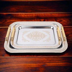 Bandeja decorativa rectangular elegante moderna, bandeja de servicio multiusos de estilo otomano de aleación sin deslustre para comida Ramadan-a - Product Image 3