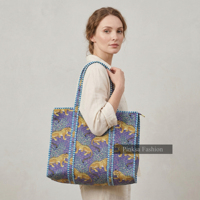 Sac à bandoulière matelassé pour ordinateur portable, motif léopard, style indien imprimé au bloc, style safari, avec couture Kantha, écologique, été-automne, export