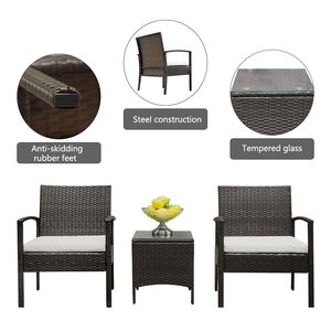 Juego de Muebles de Jardín XH de 3 Piezas: 2 Sillones y 1 Mesa de Centro, Sofá de Ratán en Degradado Marrón - Product Image 5