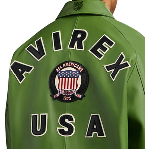 <b>Top</b> Quality Genuine <b>Leather</b> Avirex Jackets Front Logo Windproof Breathable Winter Wear Moss Color Avirex <b>Leather</b> Jacket for Mens - Product Image 6