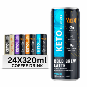 Boisson au café Keto Arabica Robusta en canette aluminium 320ml, 24 canettes, sans sucre ajouté, sans produits laitiers, sans gluten, sans OGM, marque privée VINUT - Product Image 1
