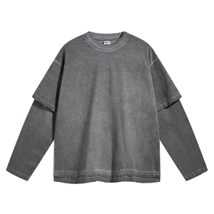 เสื้อยืดคอกลมแขนยาวสีดำ หนัก 300 GSM ผ้าฝ้ายสองชั้น ทรงโอเวอร์ไซส์ ยูนิเซ็กซ์ ไม่ยับ รับสกรีนลายตามสั่ง - Product Image 3