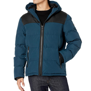 Chaqueta Acolchada con Capucha para Hombre, Diseño Color Block, Cortavientos, de Poliéster, para Invierno, Corte Regular, Cierre de Cremallera, Estilo Casual - Product Image 1