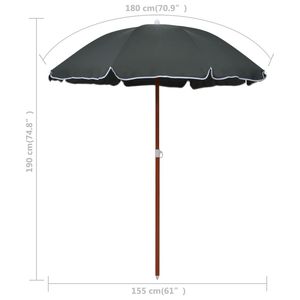 Ombrellone da Giardino Antracite da 180 cm con Palo in Acciaio, Resistente Riparo dal Sole - Product Image 5