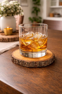 Ensemble de sous-verres rustiques faits à la main en bois 100 % naturel, motifs floraux, rondes, avec détails de l'écorce - Product Image 6