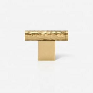 Poignée de meuble classique en laiton massif brossé en forme de T, design martelé, durable, pour tiroir, commode, armoire de cuisine - Product Image 1