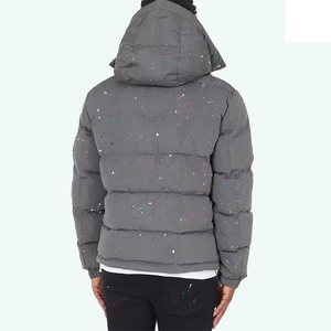 Men Premium Custom Printed <b>Canvas</b> <b>Paint</b> Splatter Puffer Jacket Hooded Winter Quilted Heavy Warm Streetwear Outdoor - Product Image 6