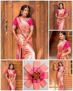 Sari de Seda Suave con Tejido Zari Plateado Banarasi de Diseño de Lujo, para Bodas Tradicionales y Fiestas, Verano e Invierno, Sin Arrugas, Estilo Indio - Product Image 5