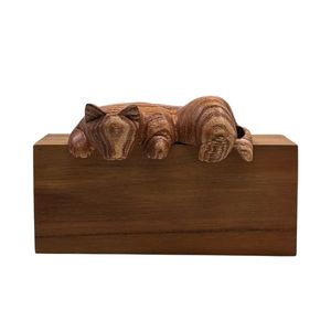 Décoration d'étagère en bois Jempinis fait main, chaton épieur marron clair, statue d'art animalier, ornement pour chambre, bureau, cadeau mignon pour chat, objet d'art - Product Image 1