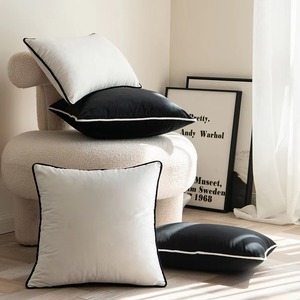 Funda de Cojín de Algodón de Color Sólido, Cuadrada, Estilo Nórdico, Decoración del Hogar, Fundas de Almohada con Costuras Blancas y Negras - Product Image 1