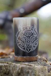 Taza de Cerveza Artesanal de Cuerno de Búfalo, Diseño Árbol de la Vida, Pequeña, Impermeable, Natural, Estilo Renacentista, Arte Folclórico, Copa de Vino Gallega - Product Image 3