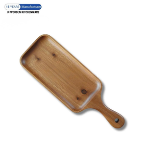 Wooden Rectangular Serving <b>Tray</b> Handmade Rustic Kitchenware <b>Storage</b> Holder Single Tier Handle Design - Product Image 1