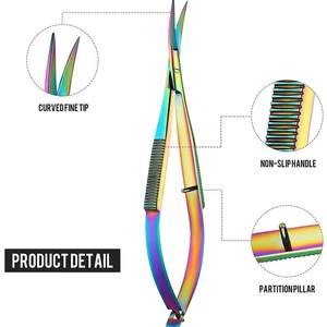 Tijeras Profesionales para Pestañas con Logotipo Personalizado, Pequeñas, con Resorte, para Extensiones, Inclinadas, de Acero Inoxidable con Recubrimiento de Polvo Negro y Chapado en Oro - Product Image 5
