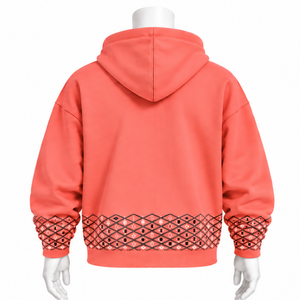 Sudadera con capucha oversize de forro polar para hombre con borde bordado de coral, bolsillo canguro y puños decorativos, estilo casual urbano - Product Image 2