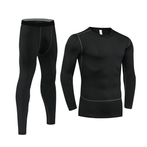 Ensemble de sous-vêtements de compression noirs pour hommes, 2-en-1, à capuche, manches longues, coupe sportive, pour l'automne, en polyester respirant et léger, avec détails latéraux - Product Image 5