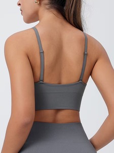 Seamless Plunge Neck Sports Bra Convertible Cross Back Adjustable Thin Straps Ribbed Elastic <b>Underbust</b> Gym Workout Bralette - Product Image 3