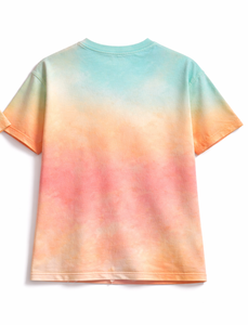 T-shirt unisexe surdimensionné en coton déchiré, effet tie-dye dégradé personnalisé, style streetwear, vente en gros OEM - Product Image 3