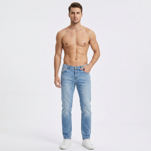 Pantalones Vaqueros de Mezclilla de Algodón Transpirable para Hombre, Corte Recto, Lavado Claro, Cintura Media, Ajustados, Casuales, para las 4 Estaciones, Hechos en Bangladesh - Product Image 1