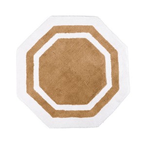 Modern Octagon Bath <b>Mat</b> Cotton Tufted Geometric Beige White Border Non-Slip Rubber Backing Home <b>Bathroom</b> Rug - Product Image 4