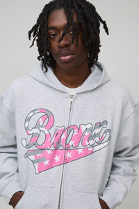 Sudadera con capucha de algodón 100% de invierno, de peso pesado, con logotipo bordado personalizado, lavado ácido, corte holgado, ajuste regular, con cremallera y hombros caídos. - Product Image 3