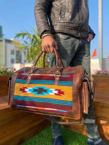 Western 100% sac de voyage en cuir véritable pleine fleur multifonctionnel bretelles réglables unisexe chaud aztèque couverture sac Weekender sac - Product Image 4