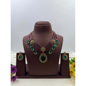 Indian Ethnic Sayali Victorian Premium Gold Plated CZ <b>Bridal</b> <b>Necklace</b> & <b>Earring</b> <b>Set</b> - Product Image 2