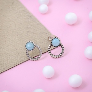 Pendientes de Plata de Ley 925 con Larimar Natural, Hechos a Mano, Redondos, Azules, con Círculo Abierto, para Mujer - Product Image 2