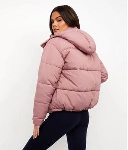 <b>Pink</b> Puffer Jacket Stand Collar Zipper Closure Casual Winter Windproof Thick Polyester Wadding Short Length Regular Fit - Product Image 2