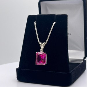 Collar Vintage de Plata de Ley con Zafiro Rosa Brillante Corte Esmeralda, Diseño de Estrella y Eslabones de Agua Dulce, Joyería de Herencia para el Día de San Valentín - Product Image 3