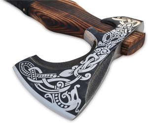 Viking Tomahawk Hatchet With Engraved Steel <b>Head</b> Wood Handle Leather Sheath Survival Axe Outdoor Use - Product Image 2