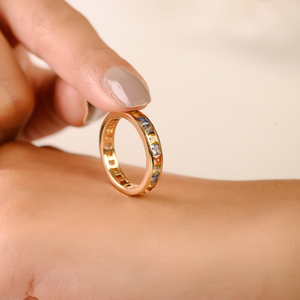 คอลเลคชั่นล่าสุด แหวนทองคำแท้ K14 ทรงสี่เหลี่ยมประดับไพลินหลากสีรุ้ง ดีไซน์แบบเต็มวง สำหรับใส่ทุกวัน - Product Image 2