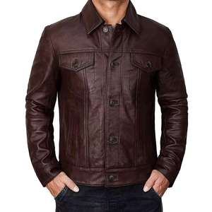 Men <b>Western</b> Leather <b>Jacket</b> Genuine Leather Full Zip Casual Outdoor Regular Fit Soft Durable Breathable Quick Dry Winter Everyday - Product Image 1