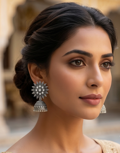 Pendientes Jhumka DIVYORO SILVER SUNBURST KUNDAN - Product Image 3