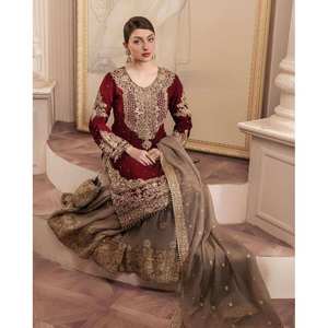 Ensemble de costumes de soirée pour femmes de créateur avec haut en bas et tenue de soirée élégante Dupatta - Product Image 6