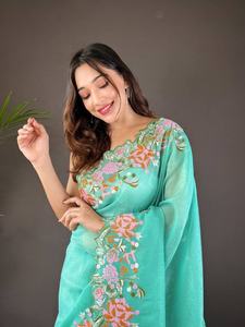 Sari indien de qualité supérieure en soie douce et brillante avec broderie, collection pour femmes, vêtements de soirée, provenant d'Inde - Product Image 3