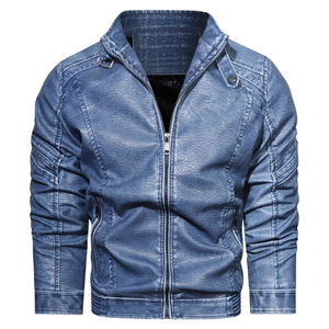 Veste en cuir décontractée pour homme, style motard, col montant, personnalisable, grande taille, par un créateur de mode - Product Image 3