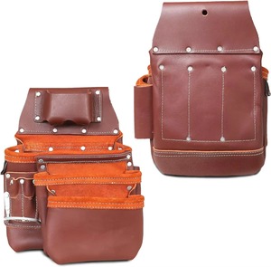 Premium <b>Leather</b> <b>Tool</b> Belt 27 Pockets Heavy Duty Oil Tanned Red for Electrician Carpenter Construction - Product Image 2