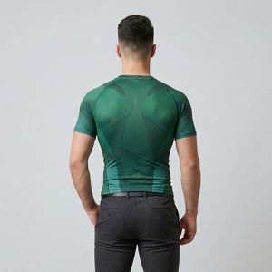 Men's Short Sleeve Compression T-Shirt Green Gradient Pattern Quick Dry Sporty Fit O-Neck Knitted Polyester <b>Athletic</b> Wear - Product Image 2