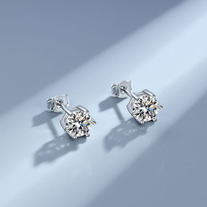 14K Solid Unisex <b>Silver</b> Brilliant Cut Lab Grown Diamond <b>Stud</b> <b>Earrings</b> E Color Rhodium Plated Trendy Classic Engagement Jewelry - Product Image 2