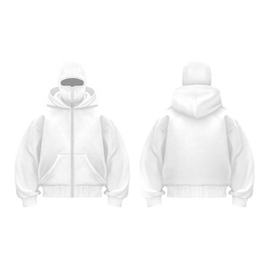 Custom Double Layer <b>Pullover</b> <b>Mens</b> Hoodie Ninja Balaclava Fleece Zip Mask Heavy Weight Embroidered AutumnWinter Oversized Hoodie - Product Image 2