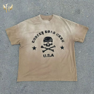 เสื้อยืดผู้ชายทรงโอเวอร์ไซส์ พิมพ์ลายกราฟิกลิงแบบวินเทจ ผ้าฝ้ายถัก 100% ซักย้อมสีซีดแบบซันเฟด พิมพ์ลายด้วยเทคนิค DTG แบบกำหนดเอง - Product Image 2