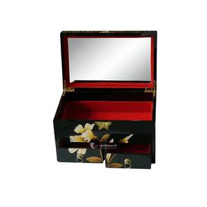 Black Lacquer Jewelry <b>Box</b>, Floral & Butterfly Jewelry Organizer with Mirror, Wooden <b>Keepsake</b> <b>Box</b> Gift for Business - Product Image 1