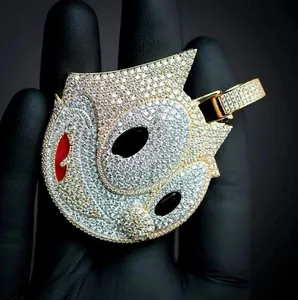 Tishya Diamond 3Ct Round Cut Real Moissanite Customized Cartoon Pendant Sterling <b>Silver</b> 14K Yellow Gold Plated Women's 45gm - Product Image 2