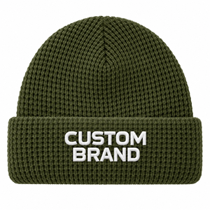 <b>Knitted</b> Custom Logo Waffle Knit <b>Beanie</b> Hats Wholesale Winter Cuffed Caps Unisex Ribbed Knit Hats Custom Brand <b>Beanies</b> - Product Image 3
