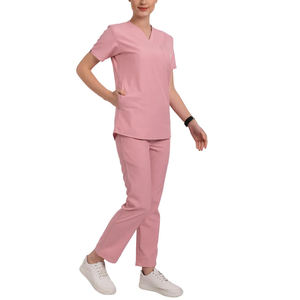 Women Pink <b>Scrub</b> Set Short Sleeve V Neck Cotton Polyester Woven Hospital <b>Uniform</b> Pants Professional Design - Product Image 3